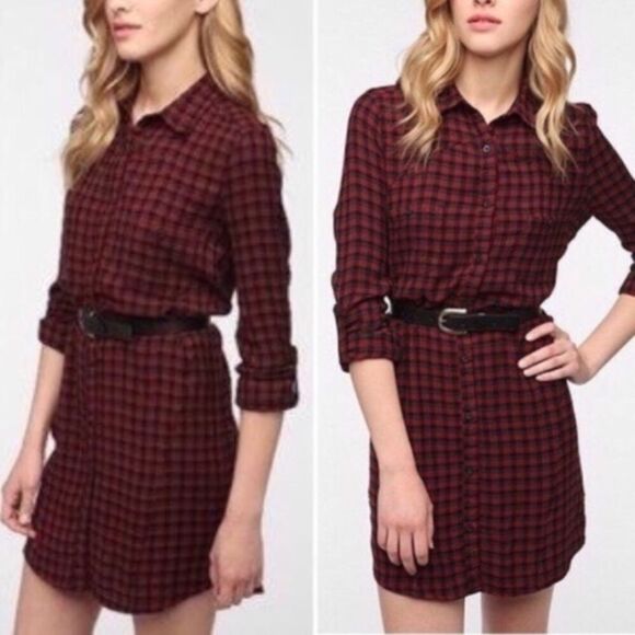 ANTHRO | SILENCE & NOISE PREPPY BLUE GINGHAM BUTTON UP LONG SLEEVE SHIRT DRESS S - Picture 8 of 10